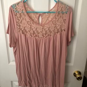 Light pink Blouse with lace neck- size 2XL